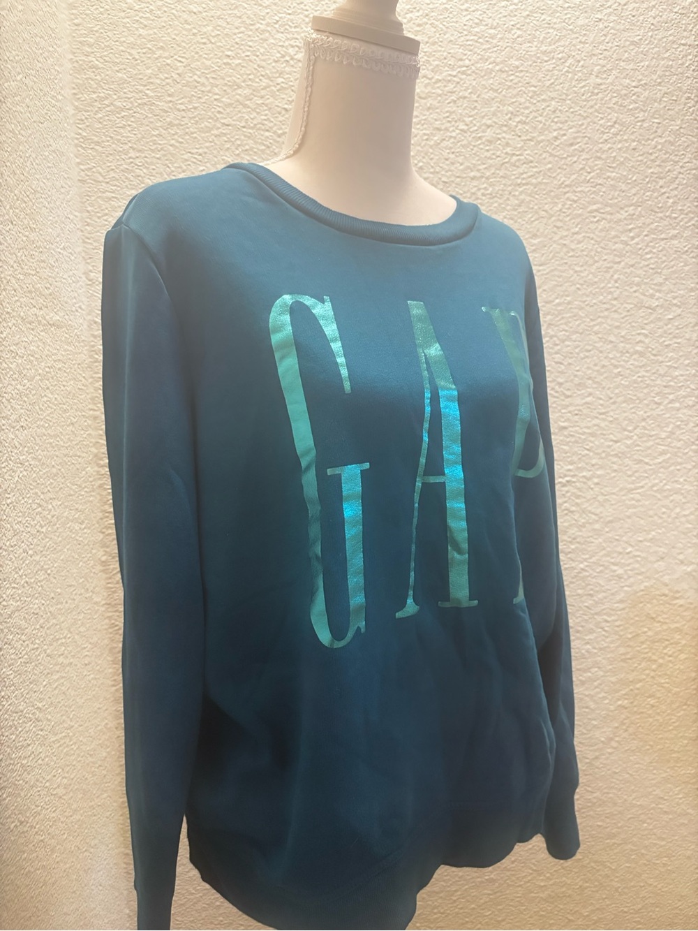 GAP Teal Crewneck Sweatshirt with Shimmer Logo